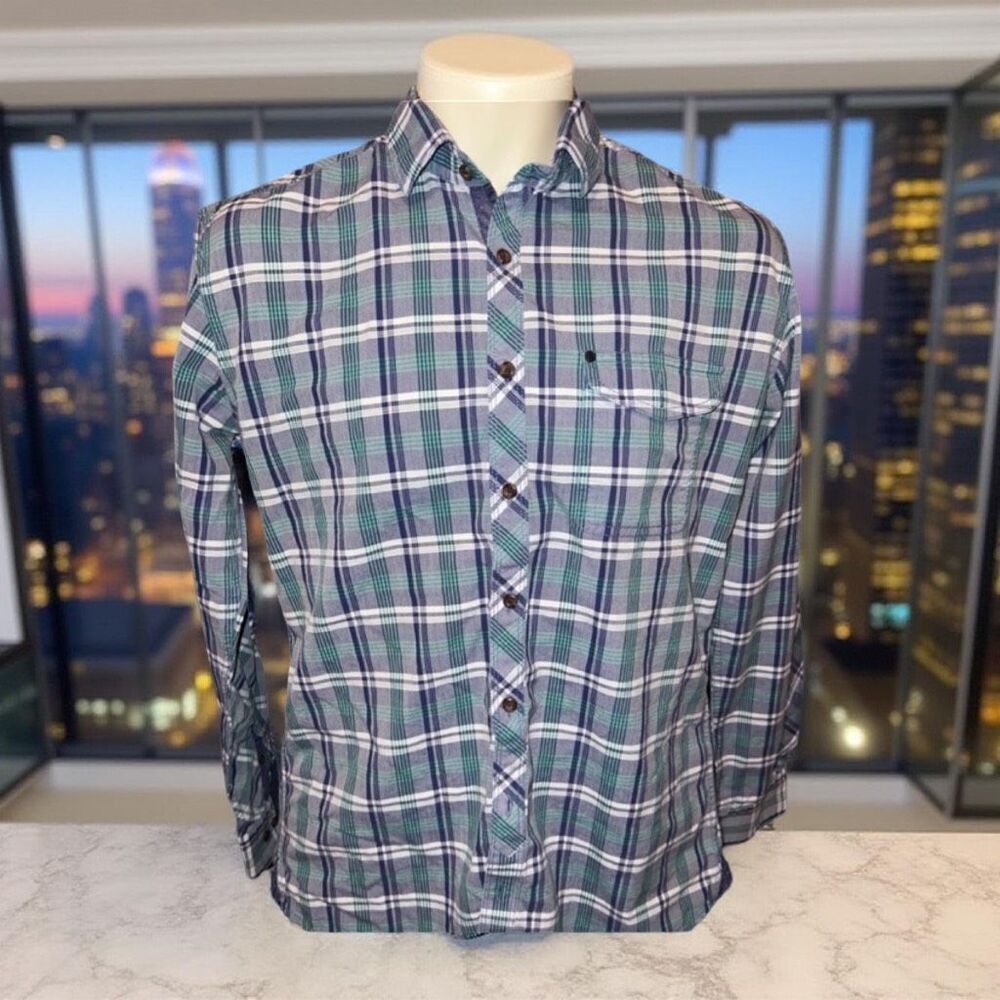 BlackBerrys Navy Green Plaid Button Up Shirt Size Medium #15